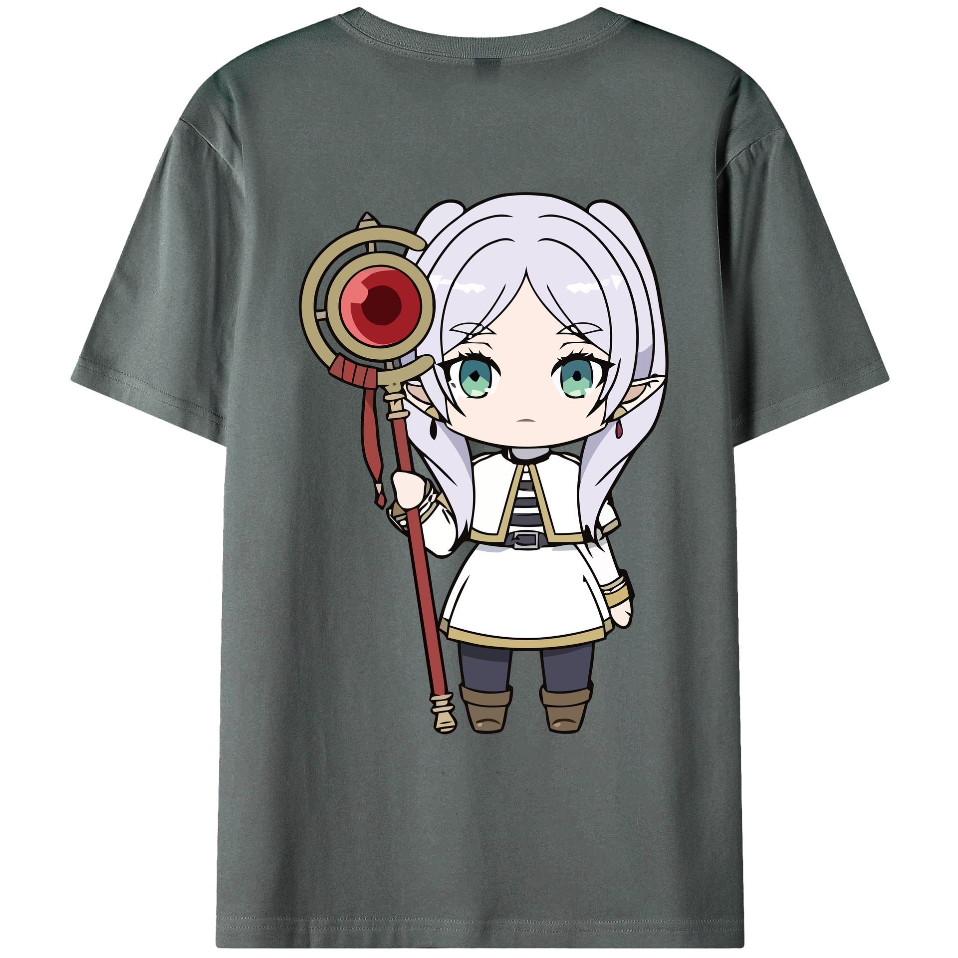 （画像用） 葬送のフリーレン Frieren 綿100％ メンズ半袖Tシャツ（バックプリント） 通気性